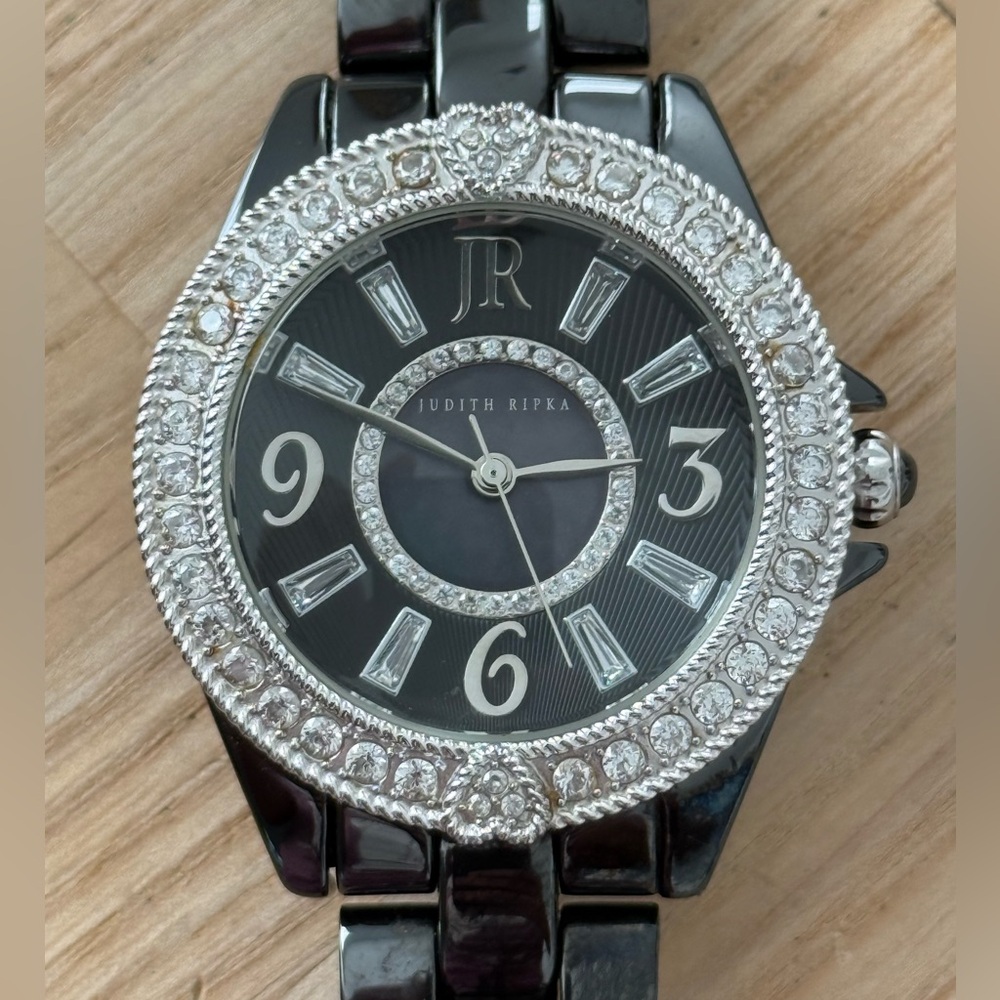 Judith Ripka Ceramic Bracelet Ladies Watch Pearl Dial Crystal Embellishments